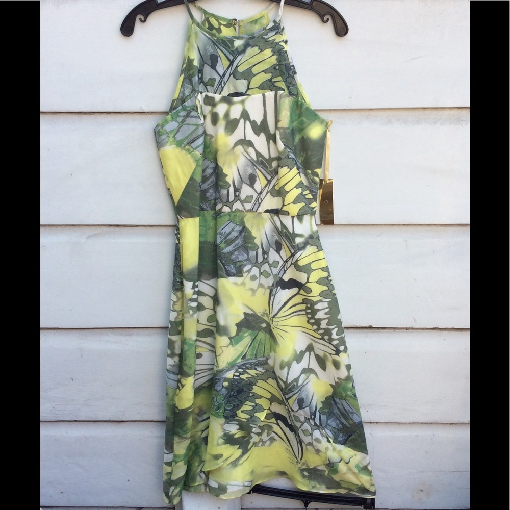 New Anilee green silk A line watercolor dress 0